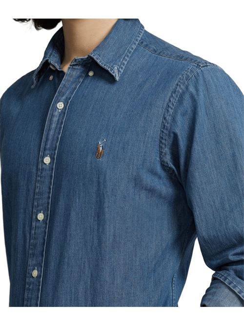 Camicia da uomo in denim di puro cotone, colore denim medio POLO RALPH LAUREN | 710792043001